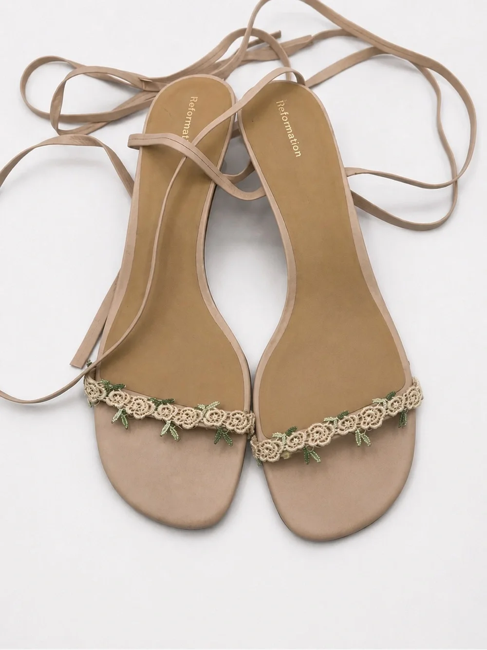 Reformation Carina Tan Rose Lace-Up Sandals - Picture 1 of 6